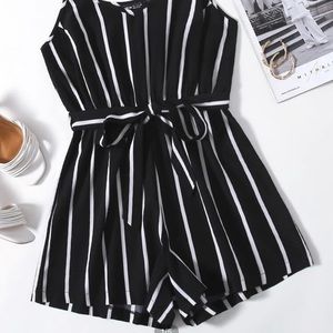 black and white striped shorts romper